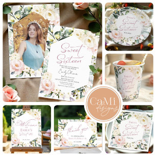 Boho Greenery Floral Frame Sweet 16 Acrylic Invitations
