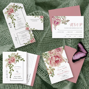 Dusty rose pink flowers, arch and monogram wedding napkin