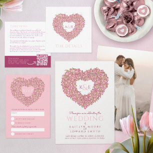 Pink spring tulips heart art photo wedding invitation