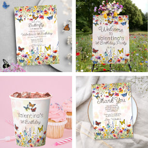 Colourful Wildflowers & Butterflies Birthday Party Classic Round Sticker