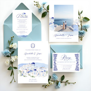 Santorini Greece Architecture Watercolor Wedding Invitation