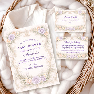 Lavender Rose Ornate Diapper Raffle Enclosure Card