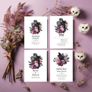 Mauve Floral Owls Gothic Wedding Programme