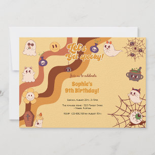 Let's get spooky halloween retro kids birthday square sticker