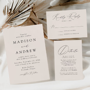 Cream Modern Elegance Wedding All In One Invitation