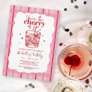 Old Fashioned Cherry on Top Pink Birthday Party Acrylic Invitations