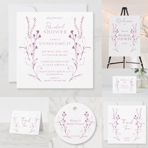 Romantic Pink Hand Drawn Floral Bridal Shower Invitation