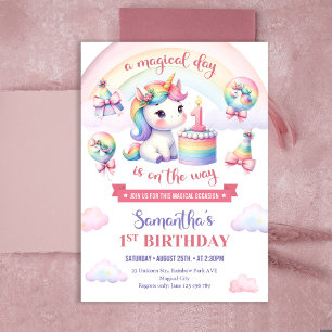 Cute watercolor unicorn with cake 1st birthday paper plate