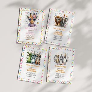 Jungle Animal "Young Wild and Three!" 3rd Birthday Invitation