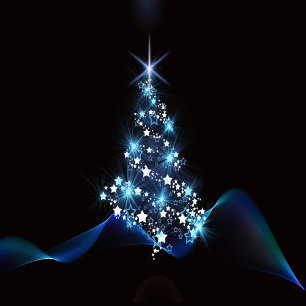 Christmas Greeting Blue Shiny Tree Black Elegant Holiday Card