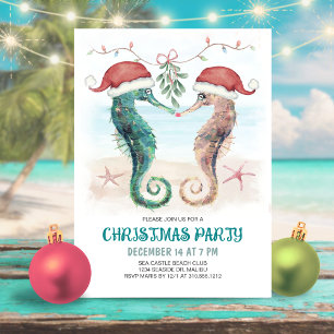 Seahorse Beach Mistletoe Kiss Married Christmas Holiday Card