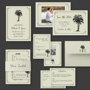 Vintage Palm Simple Destination Wedding Invitation