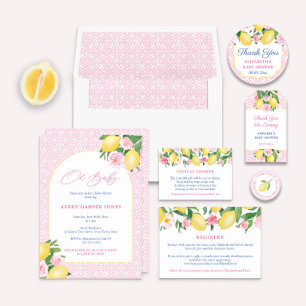Pink Tile Lemons Baby Shower Return Address Envelope