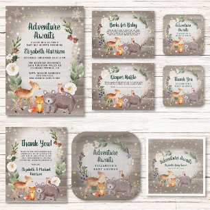 Woodland Animals Winter Baby Shower Invitation