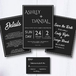 Modern Simple Black And White Chic Wedding Details Enclosure Card