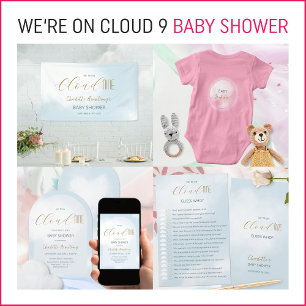 We´re on Cloud 9 Elegant Script Blue Baby Shower Paper Plate