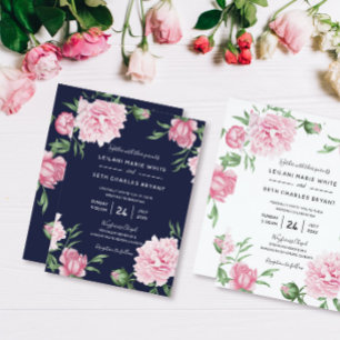 Floral Pink Peony with White Background Wedding Invitation