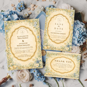 Vintage Coastal Floral Nautical Wedding Thank You Card