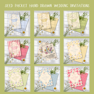 Wildflower Seed Packet Hand Drawn Rehearsal Dinner Invitation