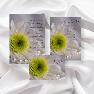 White Daisy and Pearls Wedding RSVP Response Card