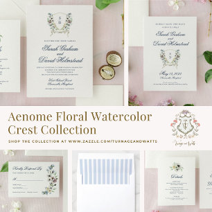 Monogram Watercolor Floral Wedding Details Card
