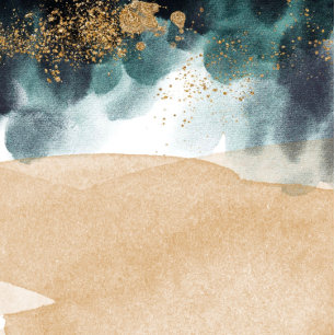 Blue Green Gold Paint Agate Beach Wedding Shower Invitation