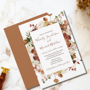 Floral Watercolor Burnt Orange Dusty Rose Wedding Invitation