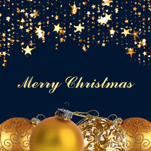 Christmas Gold Stars, Baubles, Tree and Message Holiday Card