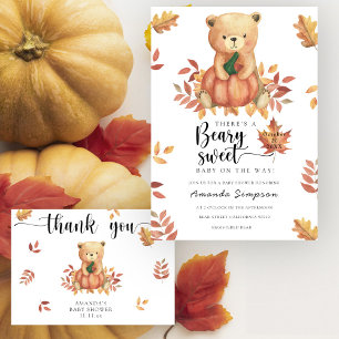 Fall bear with pumpkin - display shower card