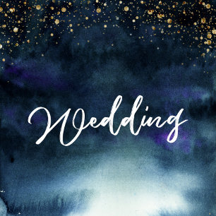 Starry Night Navy Gold Watercolor Wedding Invitation