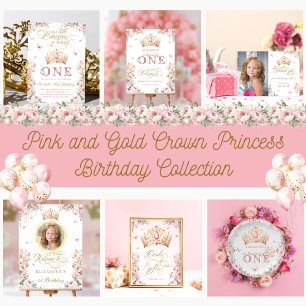 Gold Crown Princess Blush Pink Floral Birthday Invitation