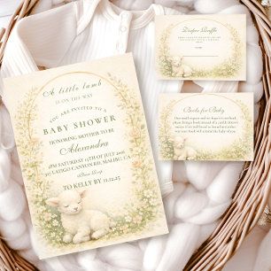Vintage Little Lamb Floral Wreath Books For Baby Enclosure Card