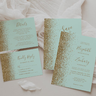 Mint Green Gold Glitter Wedding Invitation