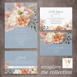Dusty Blue and Peach Floral Wedding Place Card