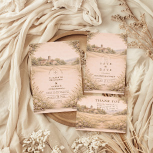 Rustic Countryside Chapel Wedding Invitation