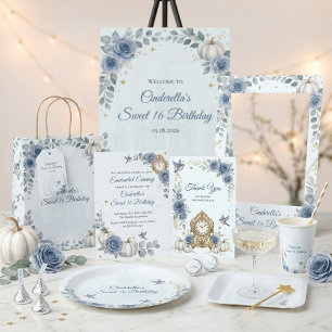 Dusty Blue Cinderella Sweet 16 Fairytale Button