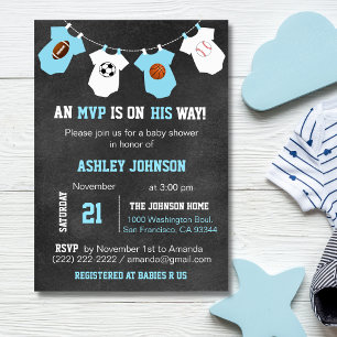 Chalkboard Sports Little ALL-STAR Baby Shower Invitation