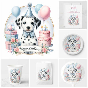 Cute Pastel Puppy Dalmatian - Birthday  Paper Plate