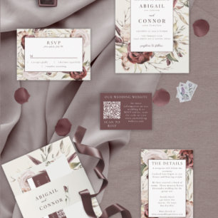 Rustic Boho Marsala Cream Floral Invitation