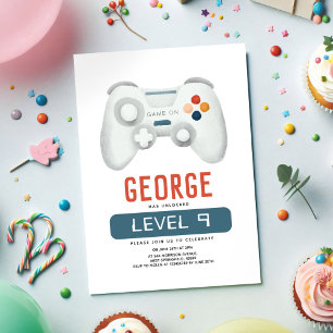 Boys Cool Blue Video Game Kids Birthday Invitation