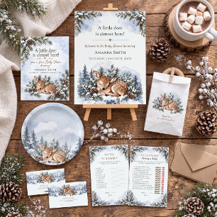 Winter Woodland Mountain Fawn Baby Shower Paper Plate