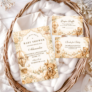 Elegant Brown Bear Baby Shower Invitation