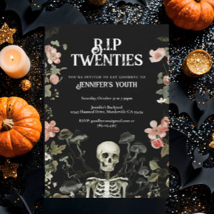 RIP 20s Skeleton Pink Flowers 30th Birthday Party  Acrylic Invitations