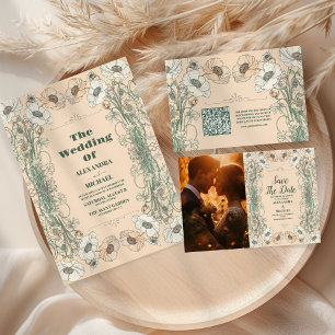 Photo Wedding Floral Art Nouveau Save The Date