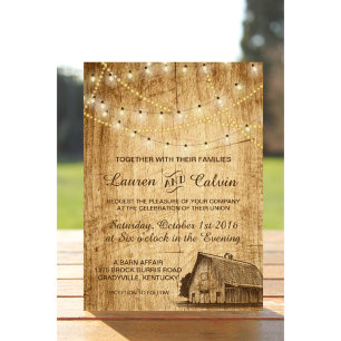 Country wedding invitation with Barn