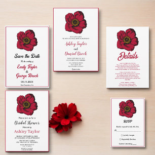 Elegant burgundy rose fall floral Bridal Shower Invitation