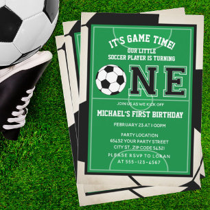 Soccer First Birthday Photo Invitation
