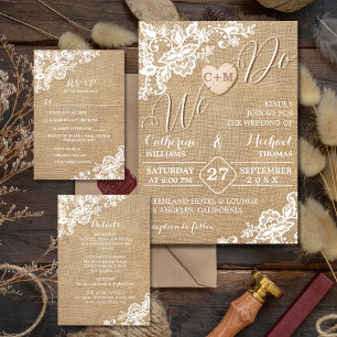 Burlap And Lace Rustic Country Wedding Invitation Belly Band