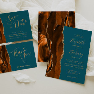 Burnt Orange Agate Gold Dark Wedding Invitation