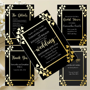Heart Flowers on Black Gold Details Card
